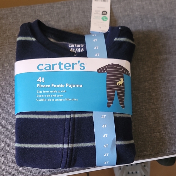 Carter's Dark Blue Fleece Pajama with Light Stripes - Picture 1 of 3